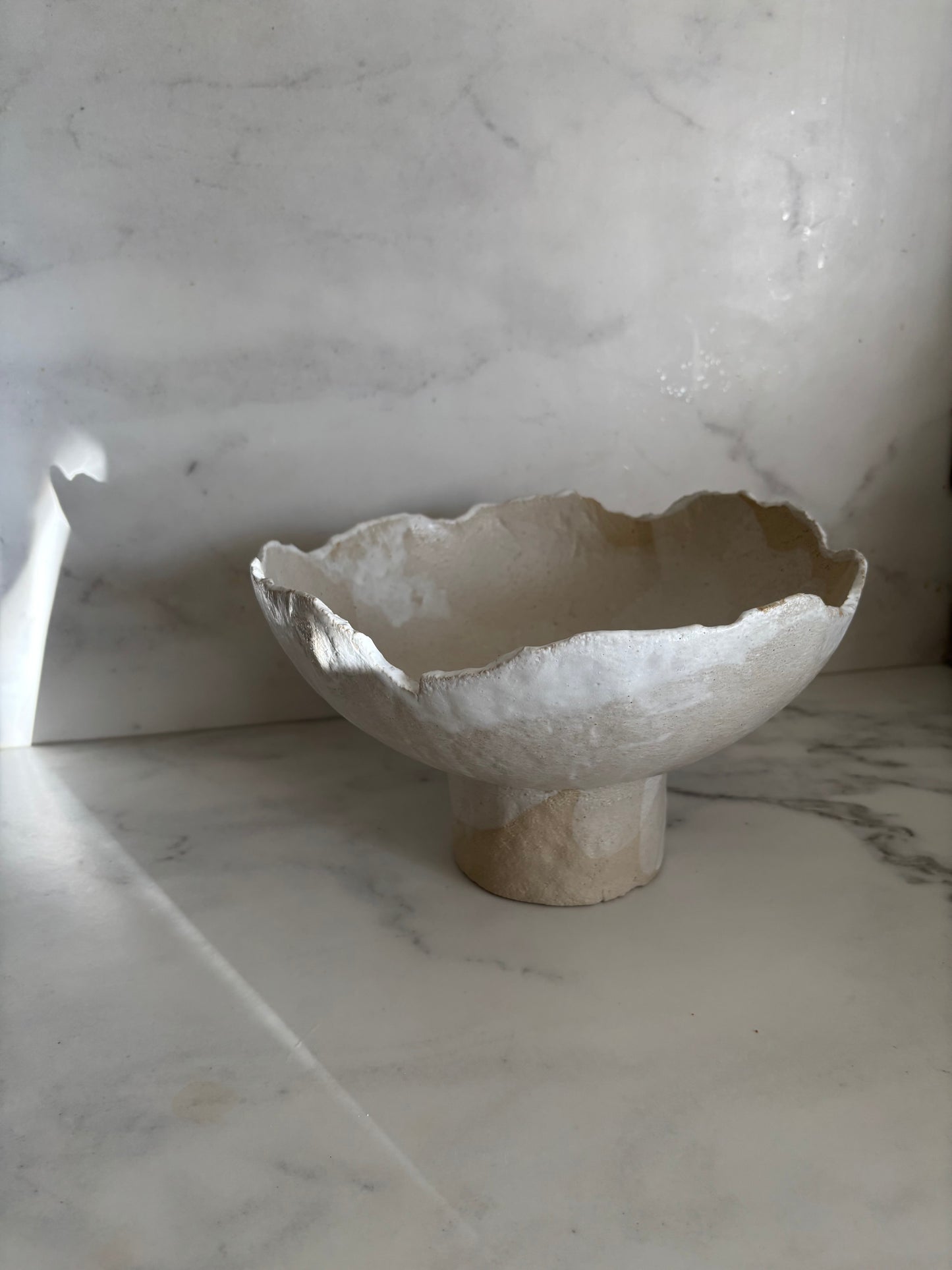 Ceramiczna Okrągła Misa na Cokole XXL Rustic White
