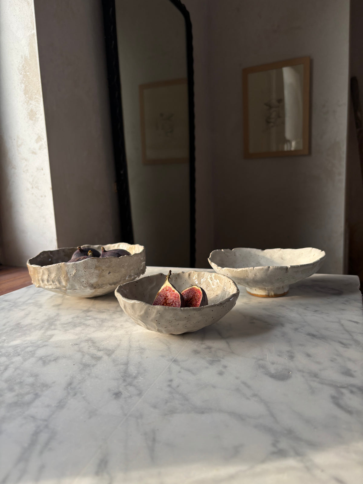 Ceramiczny Zestaw 3 misek na Przekąski Earth Tones White