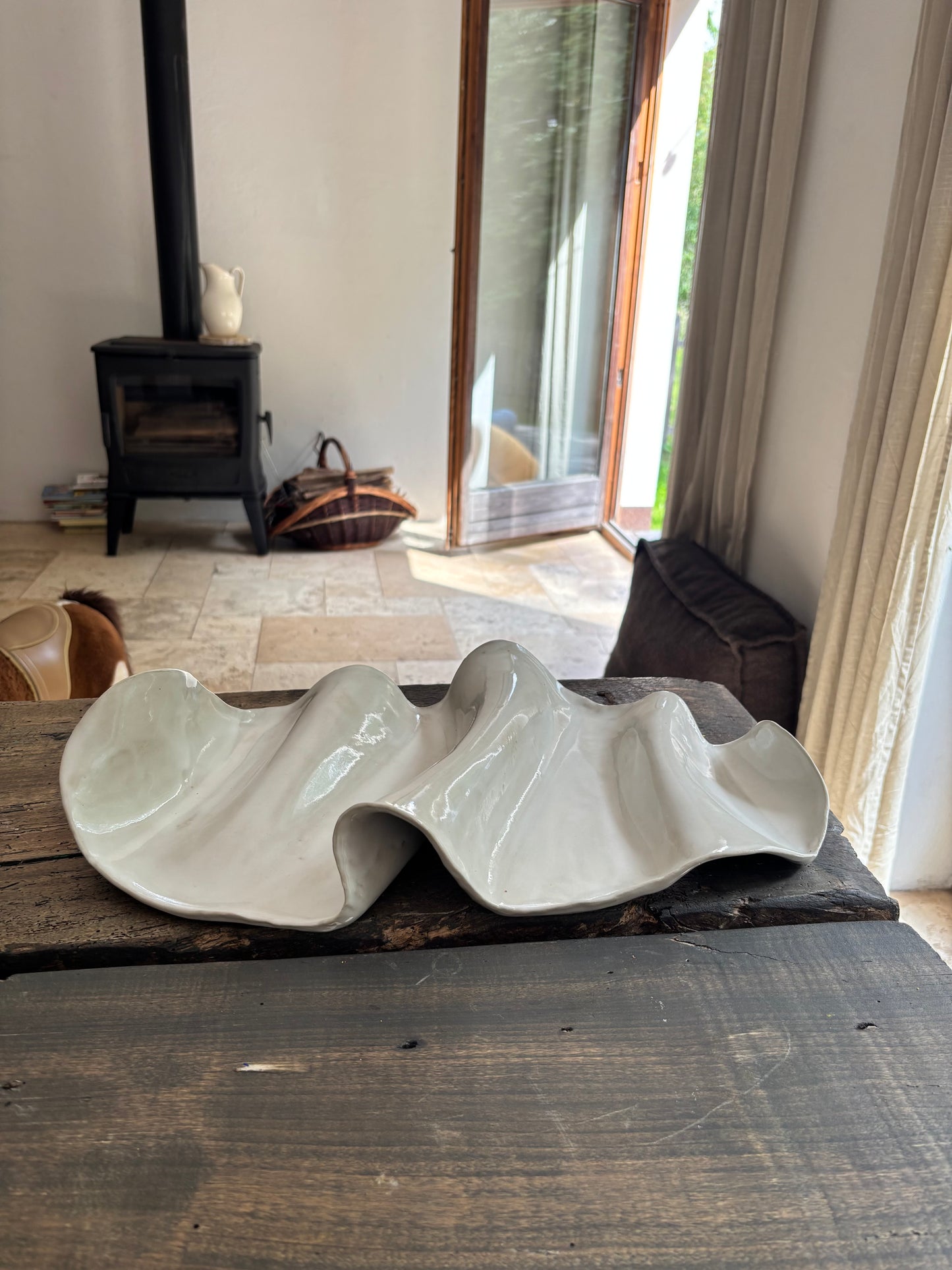 Ceramiczna Patera  Fala XXL na Przekąski Pearl White