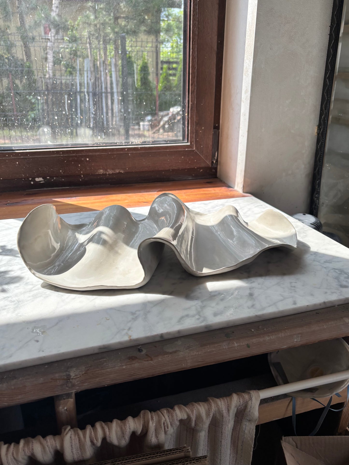 Ceramiczna Patera  Fala XXL na Przekąski Pearl White
