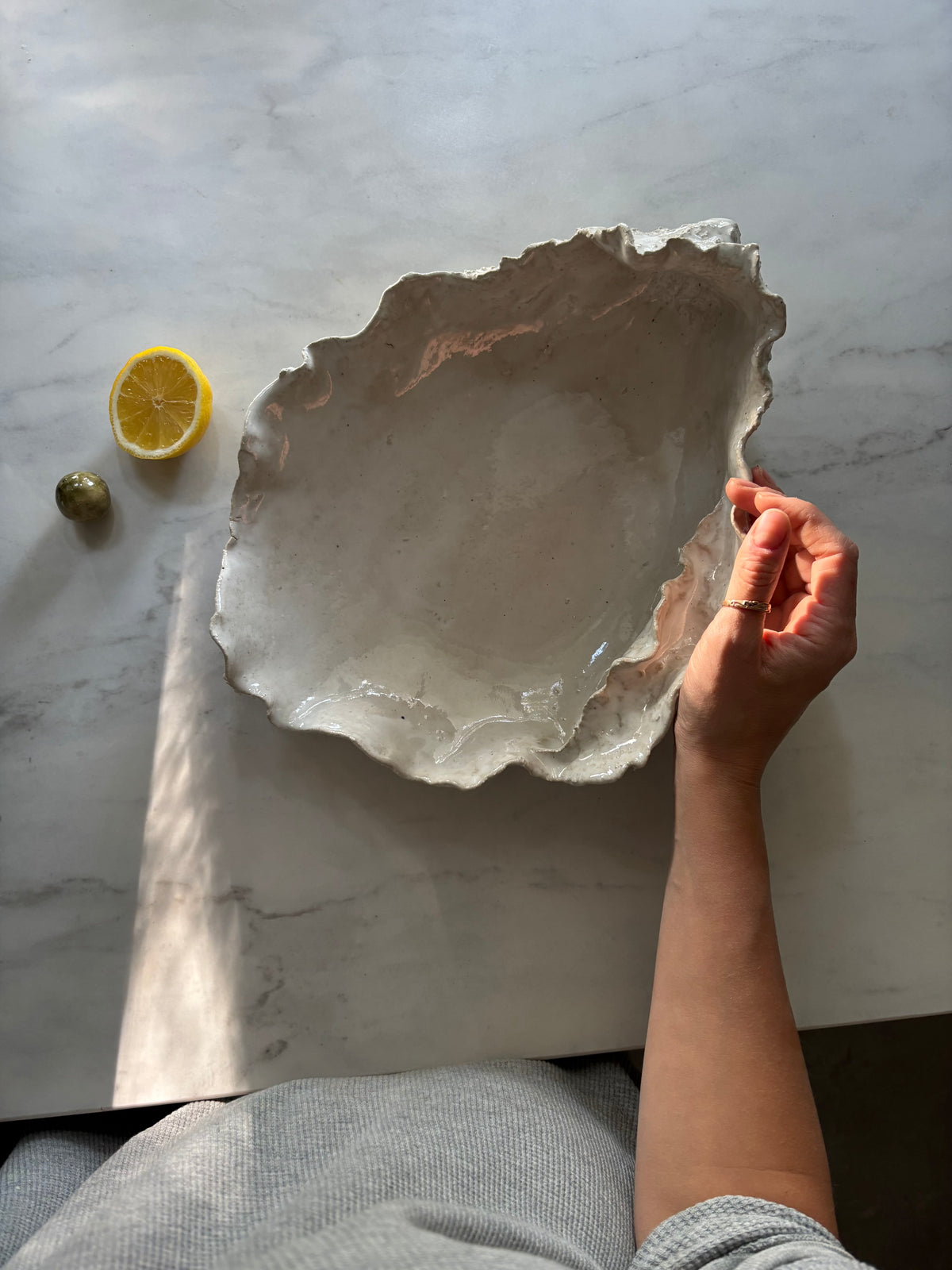 Ceramiczna Patera Ostryga XXL Organic Pearl White