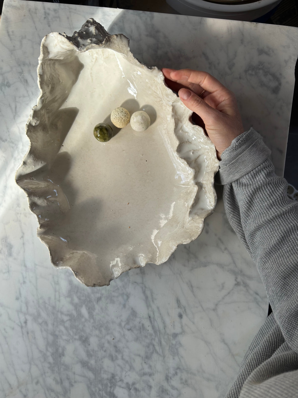 Ceramiczna Patera Ostryga XXL Organic Pearl White