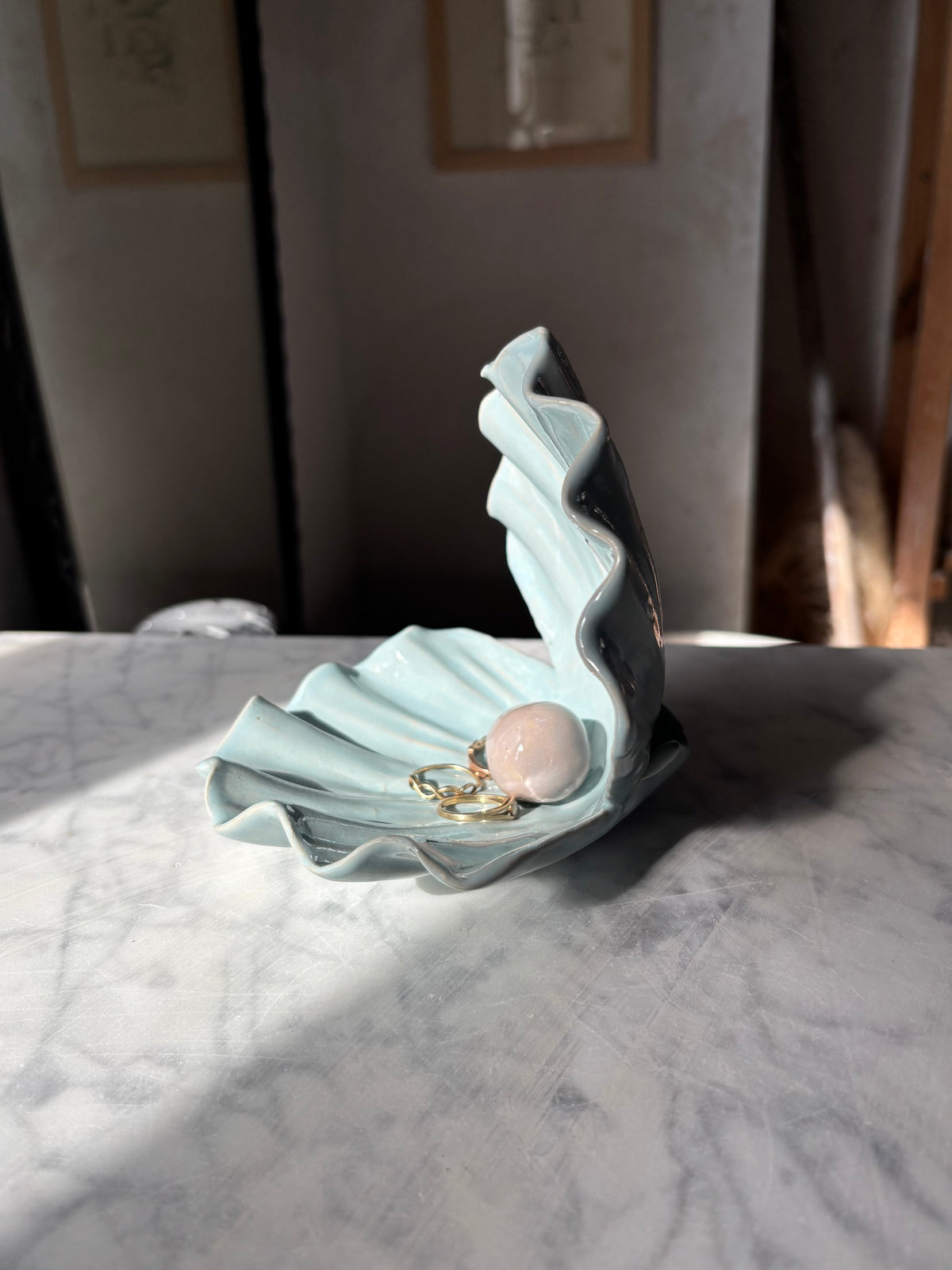 Muszla Skarbiec na Biżuterię z Perłą Baby Blue