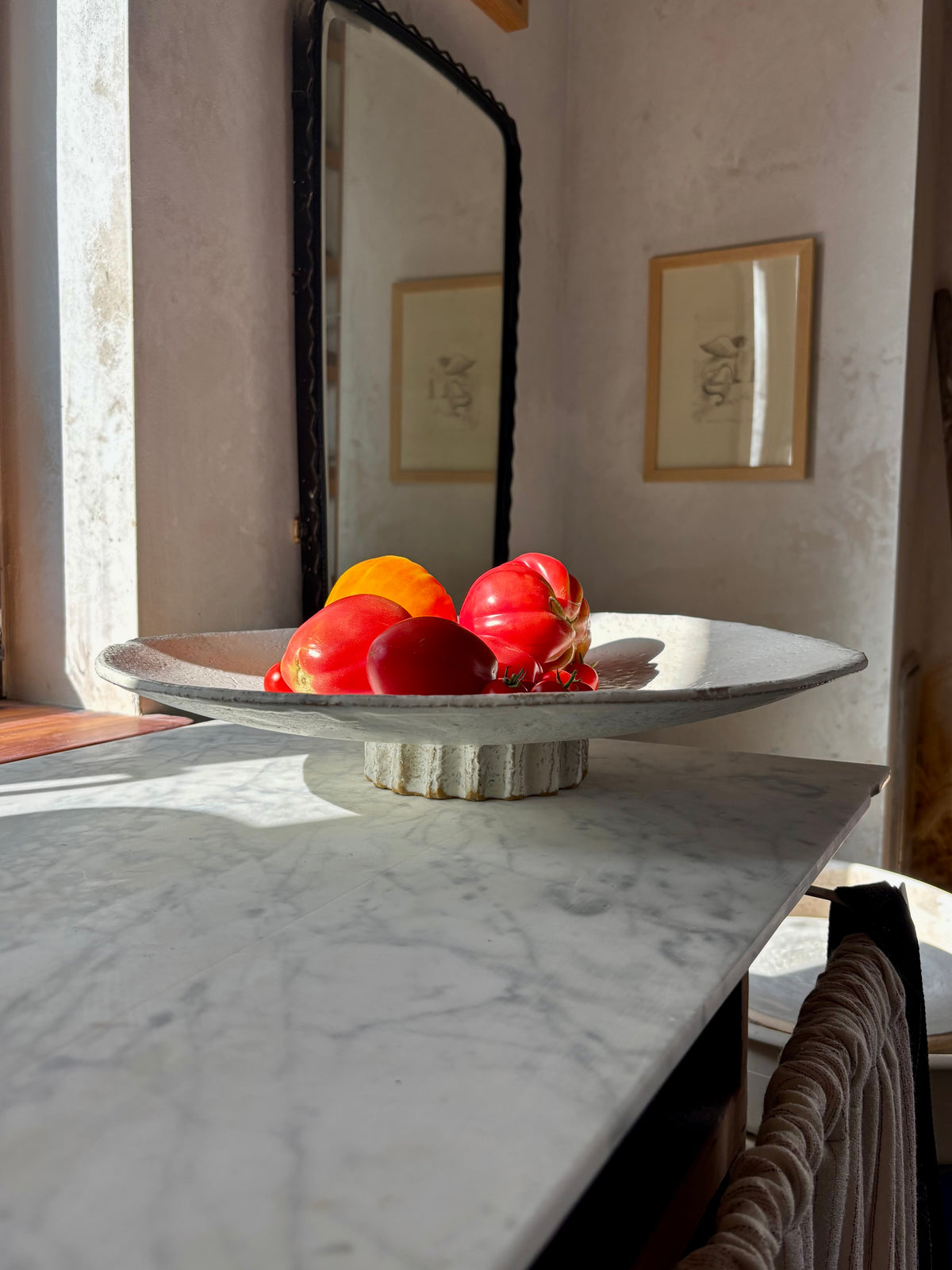 Ceramiczna Okrągła Misa na Cokole XXL Rustic White