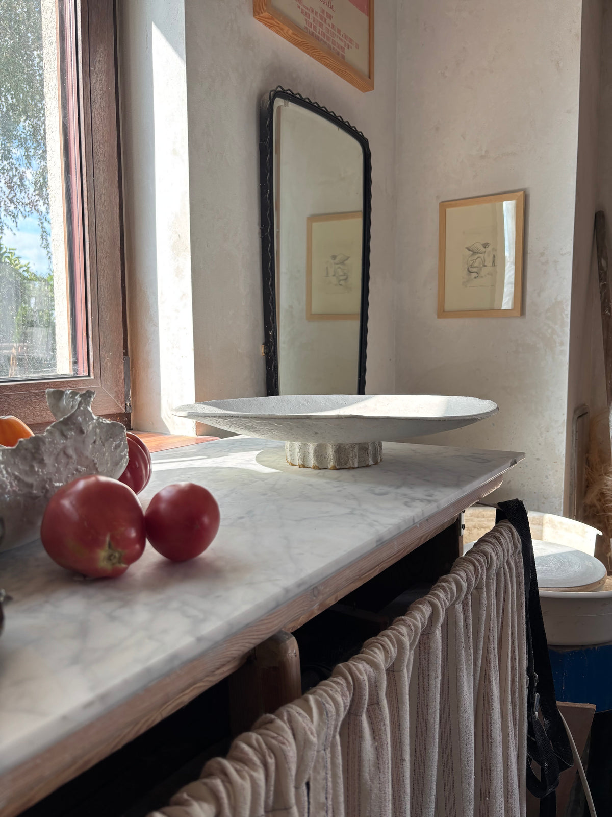 Ceramiczna Okrągła Misa na Cokole XXL Rustic White