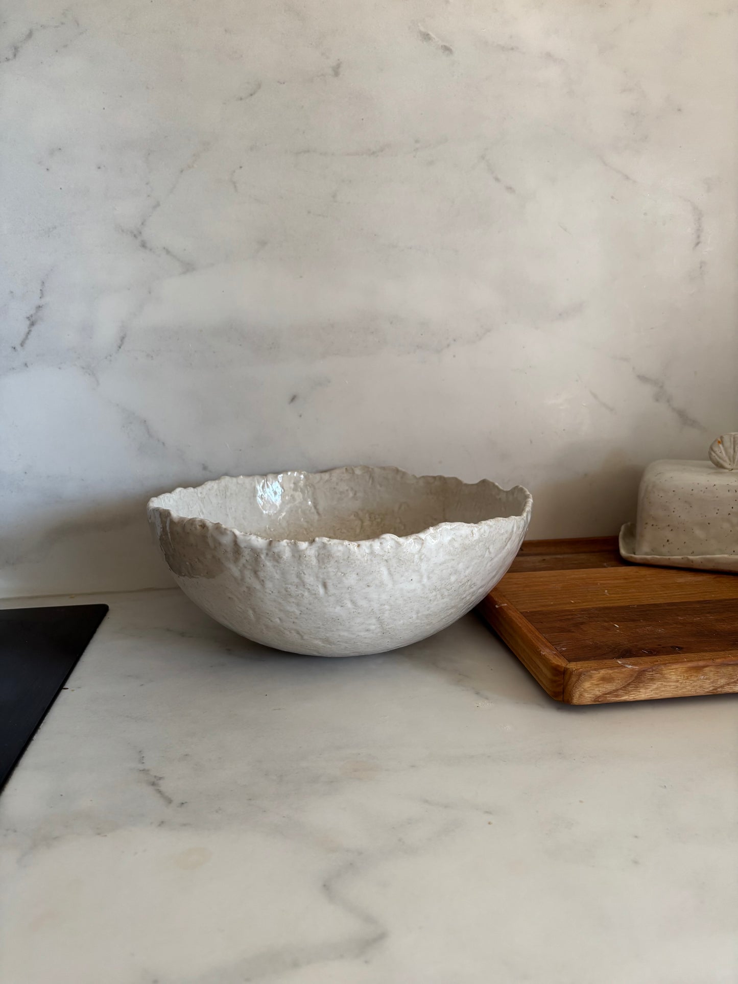 Ceramiczna Okrągła Misa na Sałaty XL Rustic Pearl White