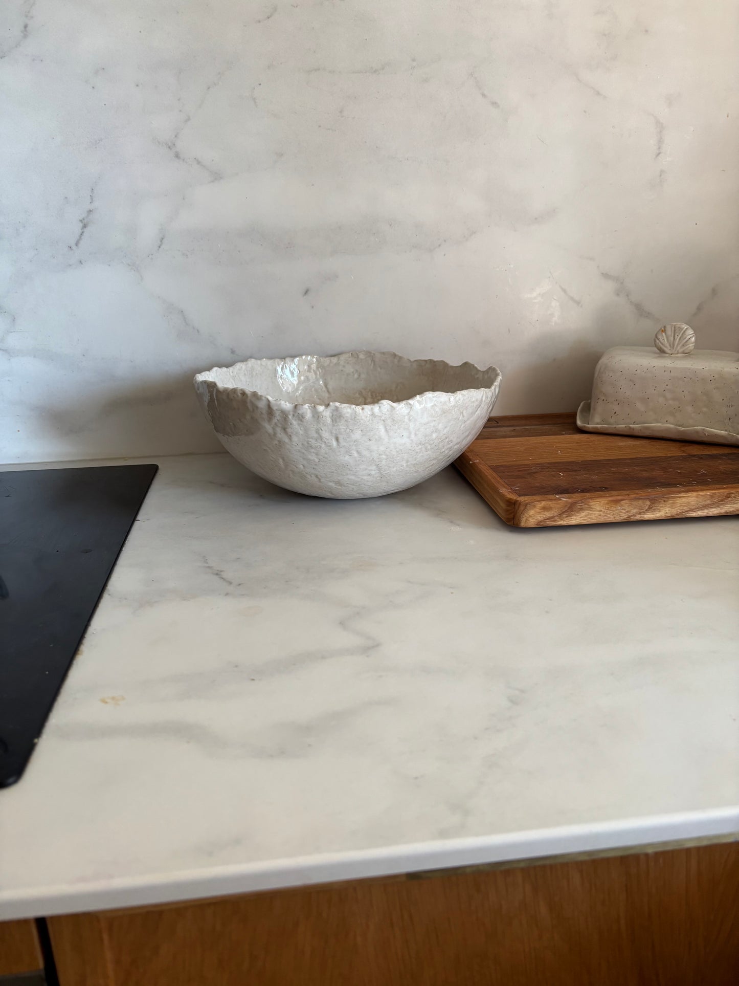Ceramiczna Okrągła Misa na Sałaty XL Rustic Pearl White