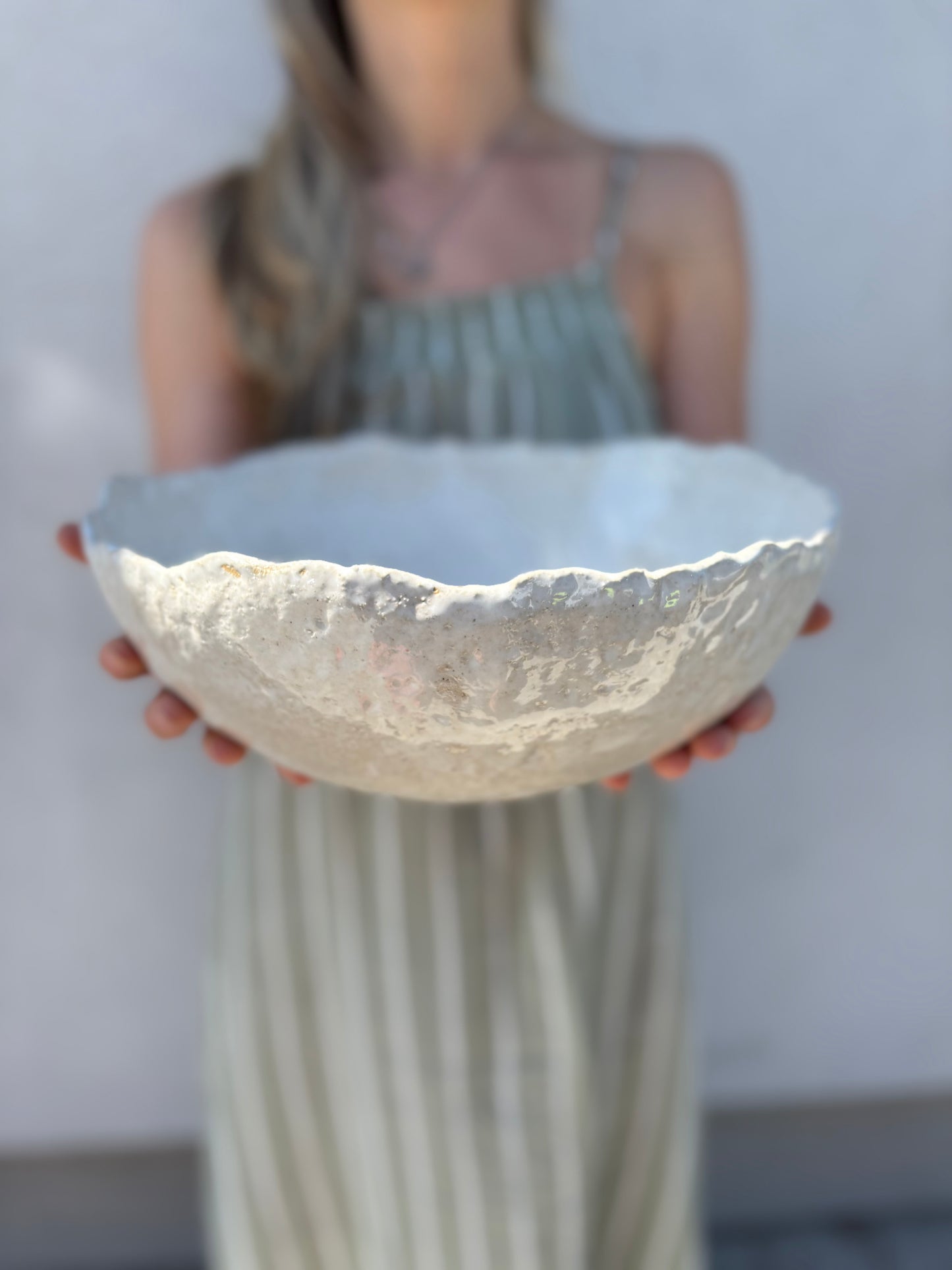 Ceramiczna Okrągła Misa na Sałaty XL Rustic Pearl White
