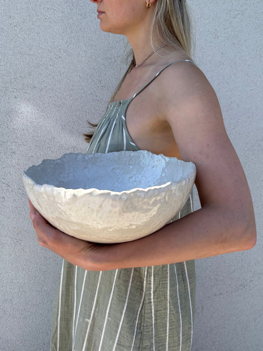 Ceramiczna Okrągła Misa na Sałaty XL Rustic Pearl White