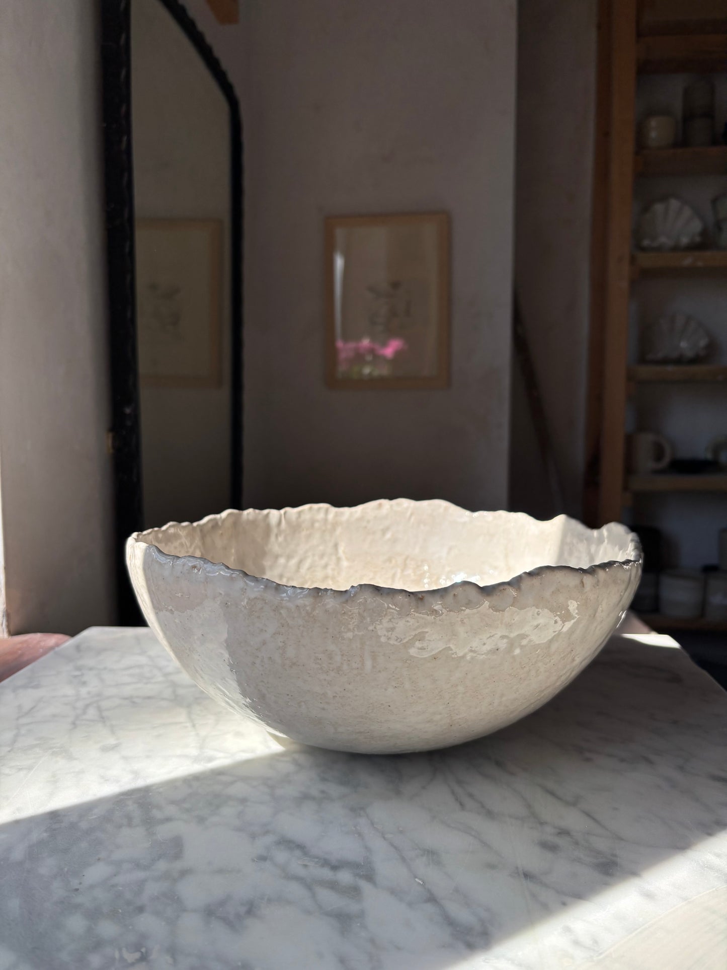 Ceramiczna Okrągła Misa na Sałaty XL Rustic Pearl White