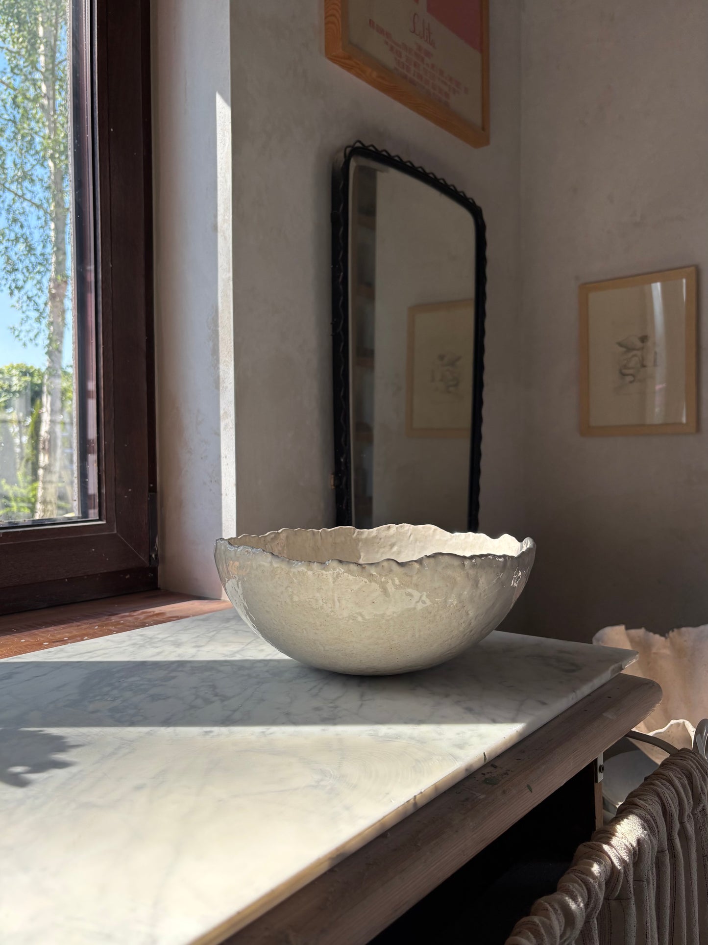 Ceramiczna Okrągła Misa na Sałaty XL Rustic Pearl White