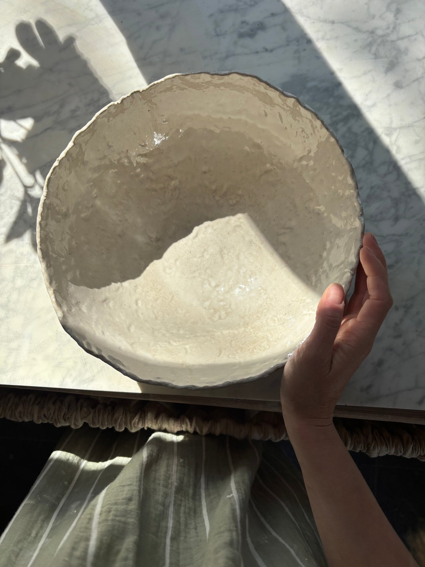 Ceramiczna Okrągła Misa na Sałaty XL Rustic Pearl White