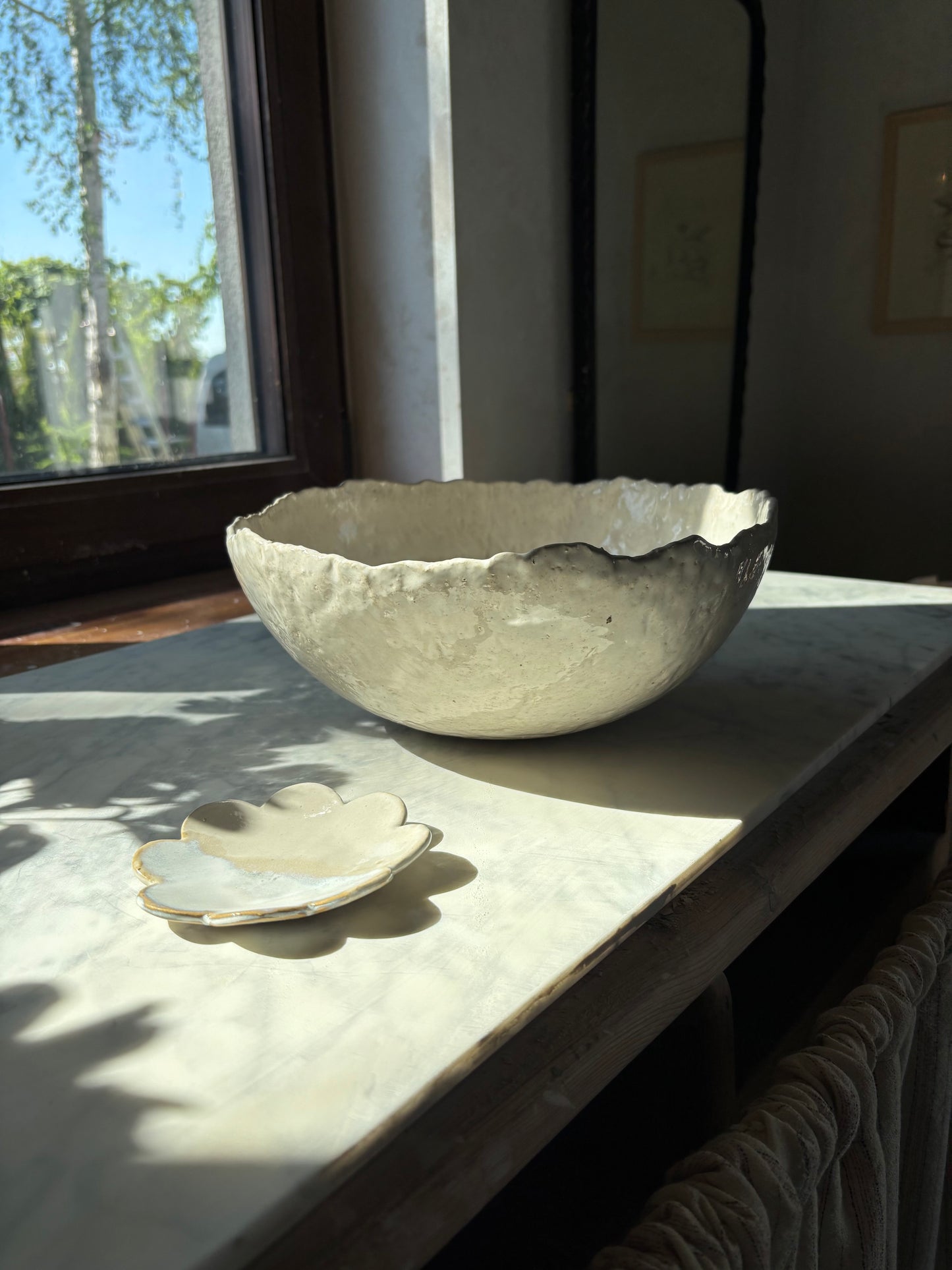 Ceramiczna Okrągła Misa na Sałaty XL Rustic Pearl White