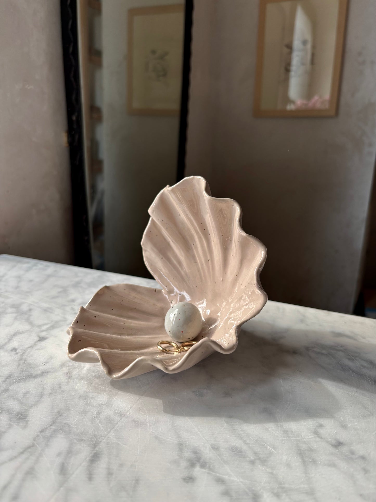 Ceramiczna Podwójna Muszla na Biżuterię Beige Lilac