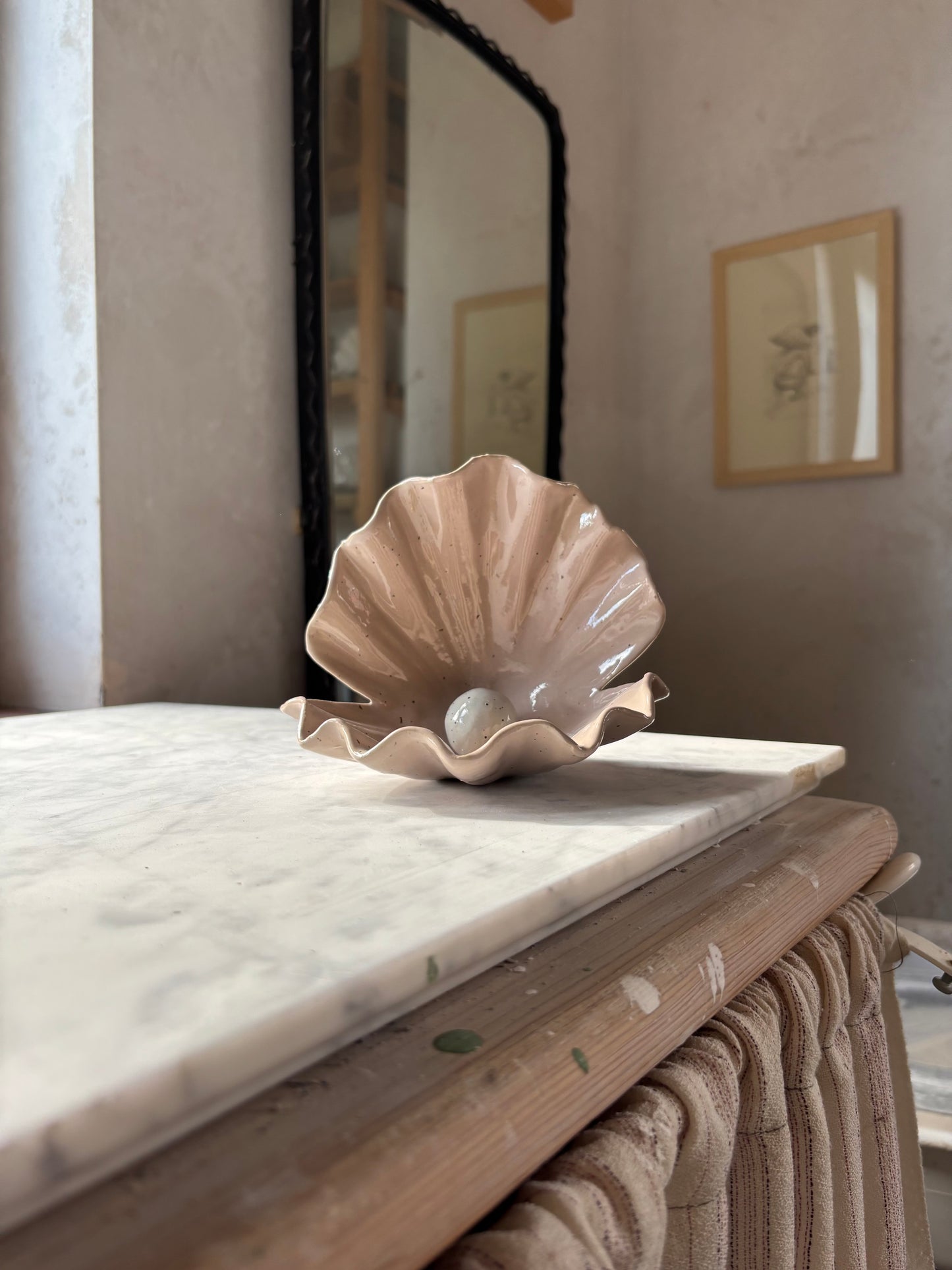 Ceramiczna Podwójna Muszla na Biżuterię Beige Lilac
