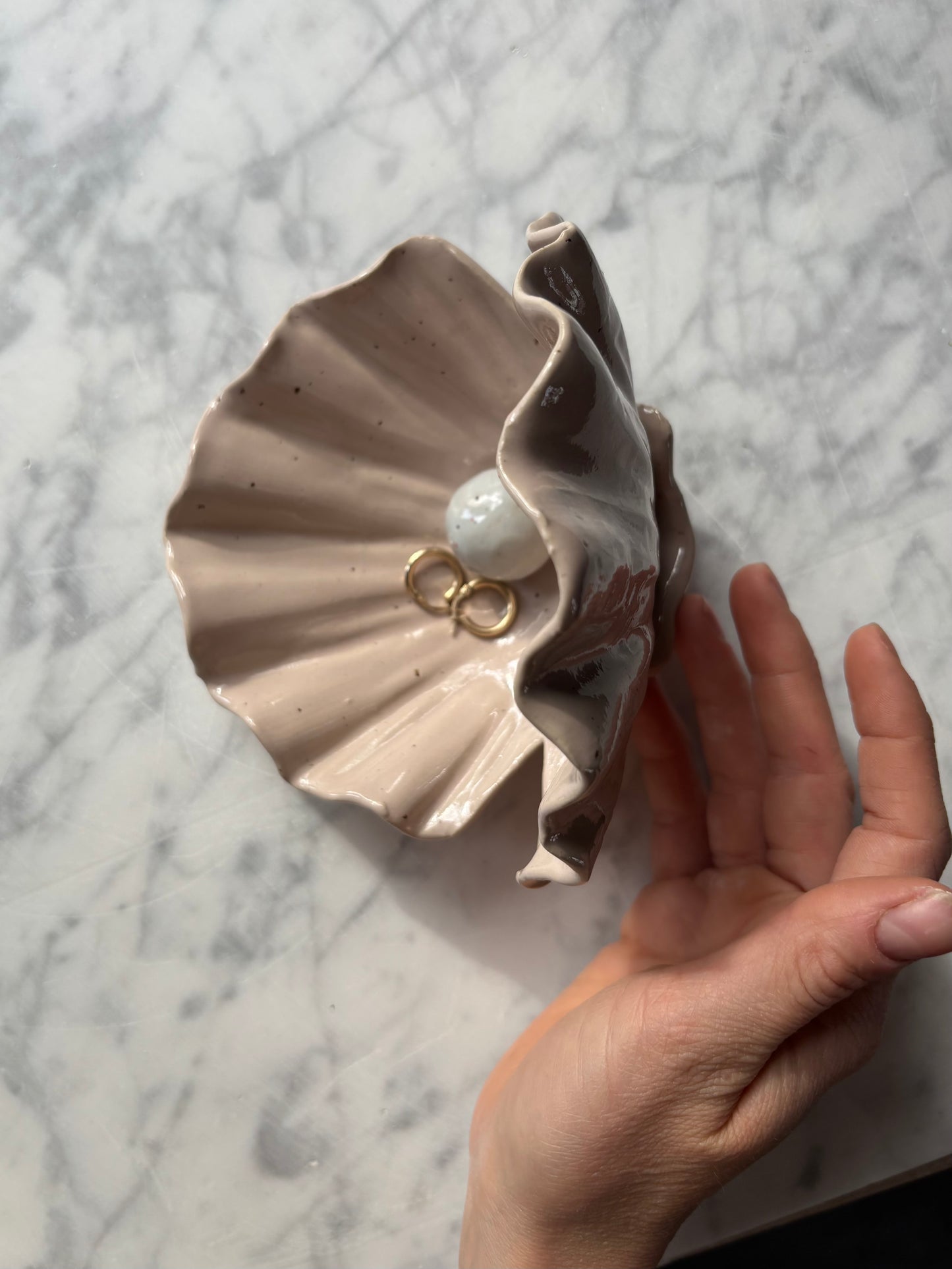 Ceramiczna Podwójna Muszla na Biżuterię Beige Lilac