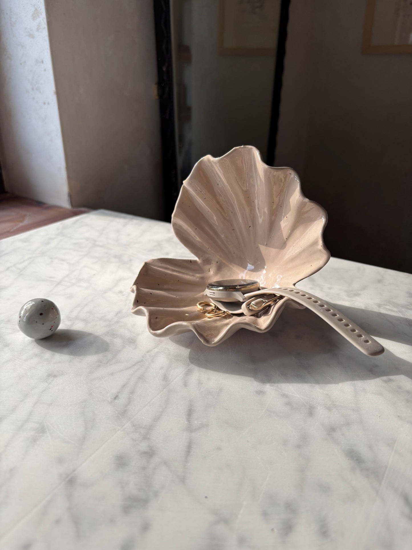 Ceramiczna Podwójna Muszla na Biżuterię Beige Lilac