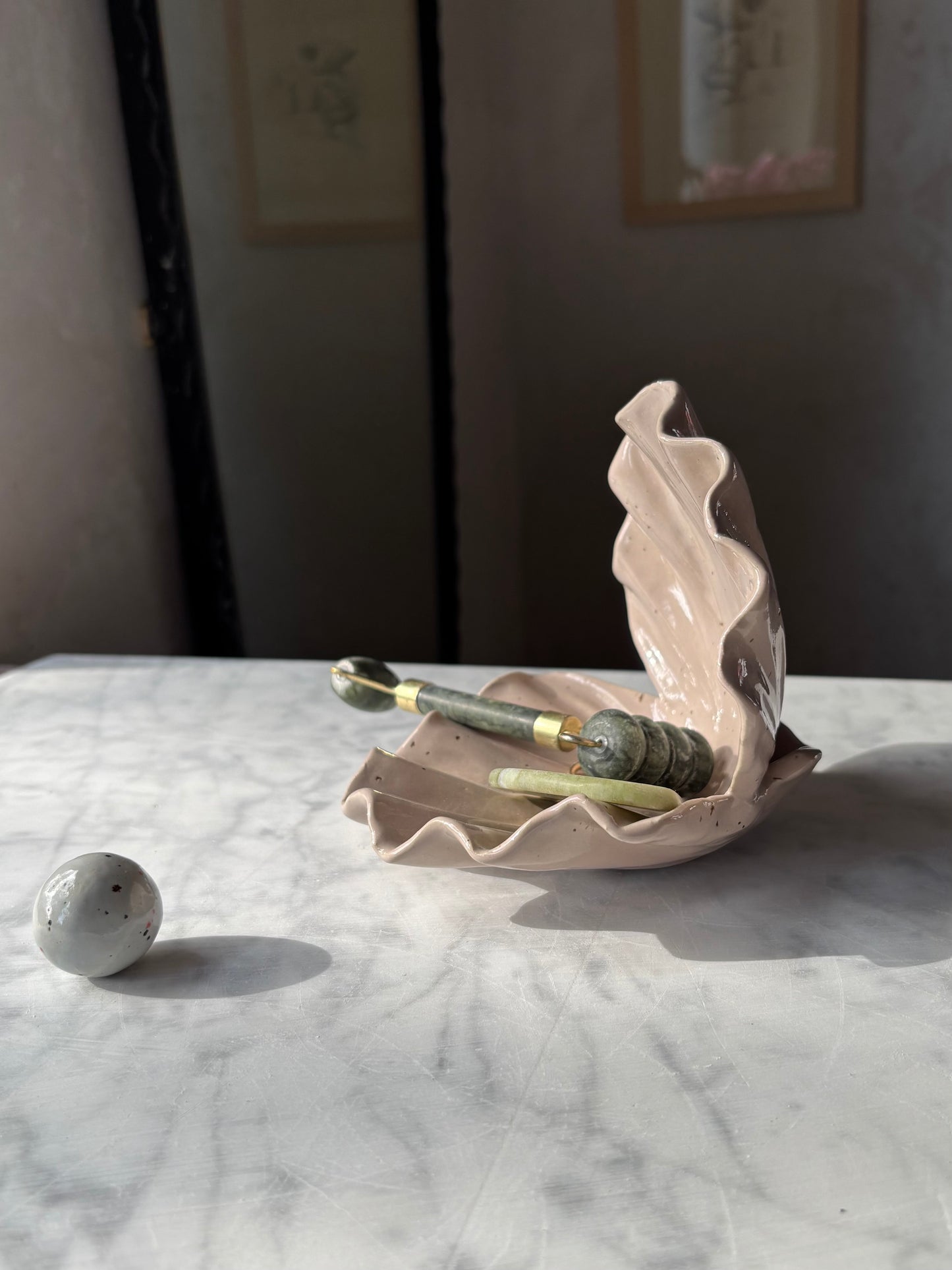 Ceramiczna Podwójna Muszla na Biżuterię Beige Lilac