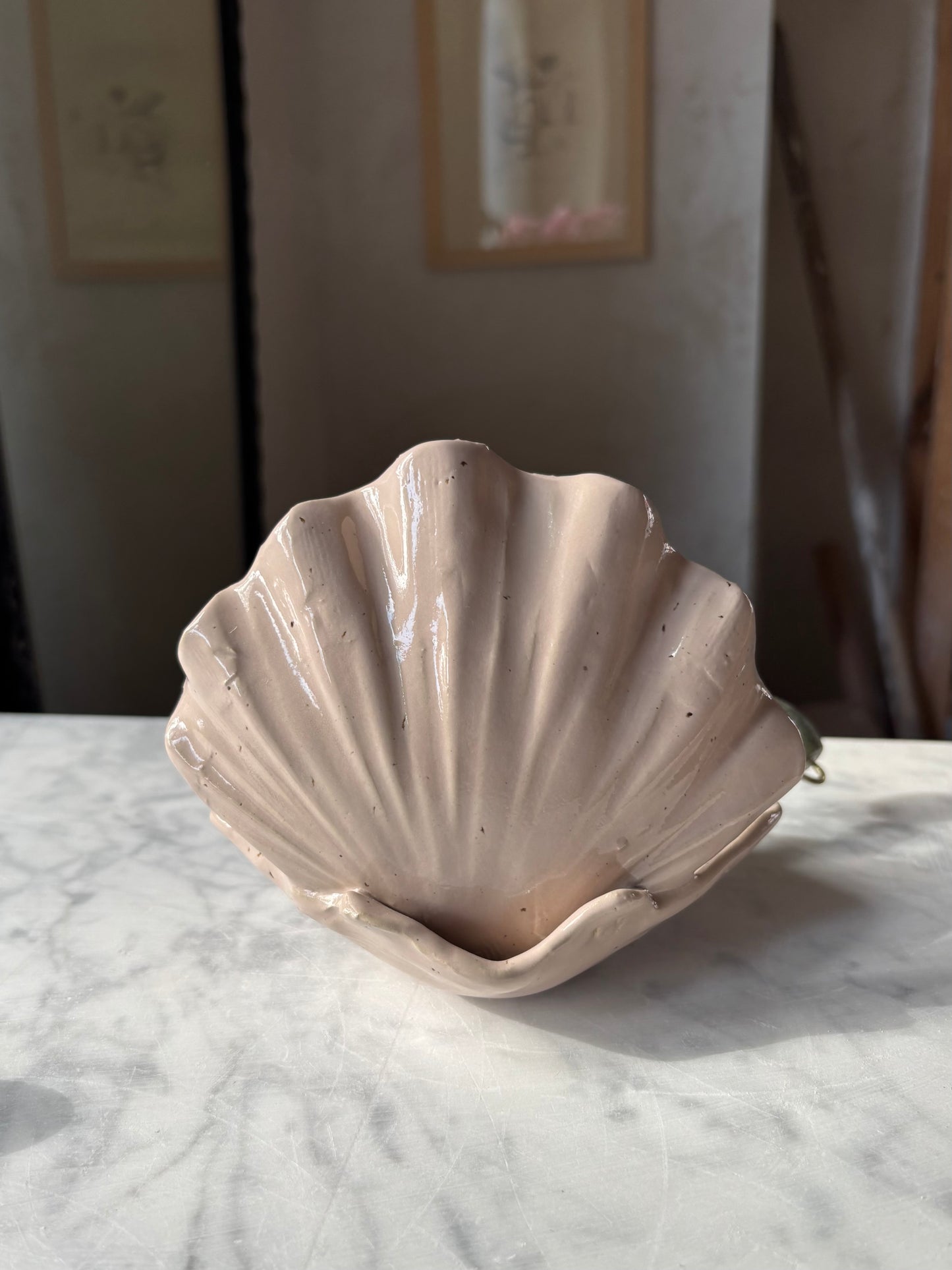 Ceramiczna Podwójna Muszla na Biżuterię Beige Lilac