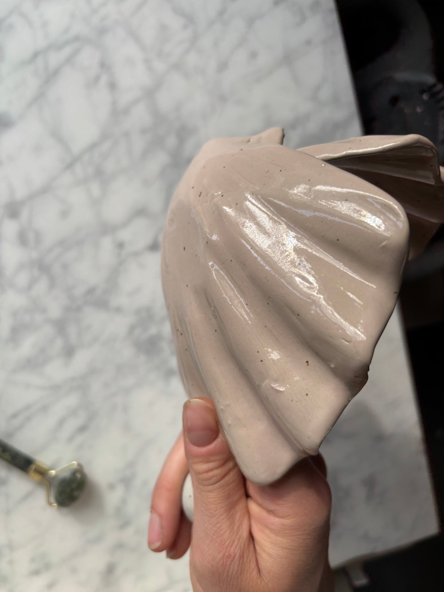 Ceramiczna Podwójna Muszla na Biżuterię Beige Lilac