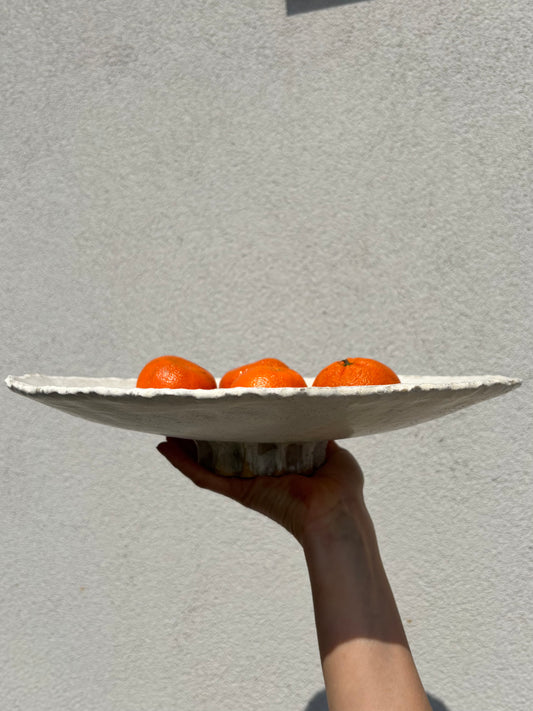 Ceramiczna Okrągła Misa na Cokole XXL Rustic White