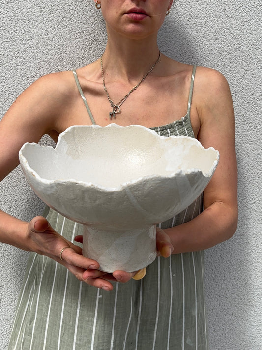 Ceramiczna Okrągła Misa na Cokole XXL Rustic White