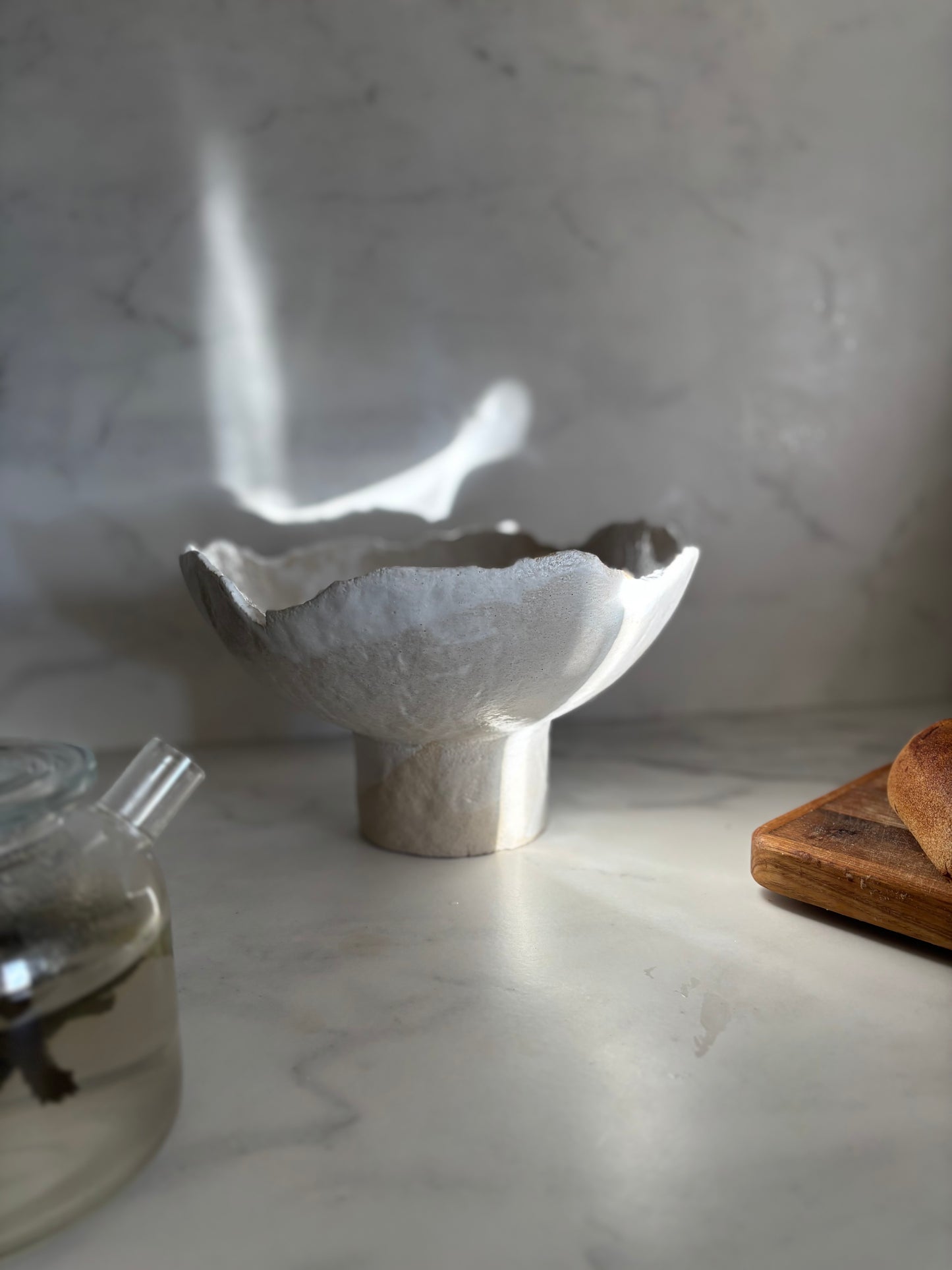 Ceramiczna Okrągła Misa na Cokole XXL Rustic White