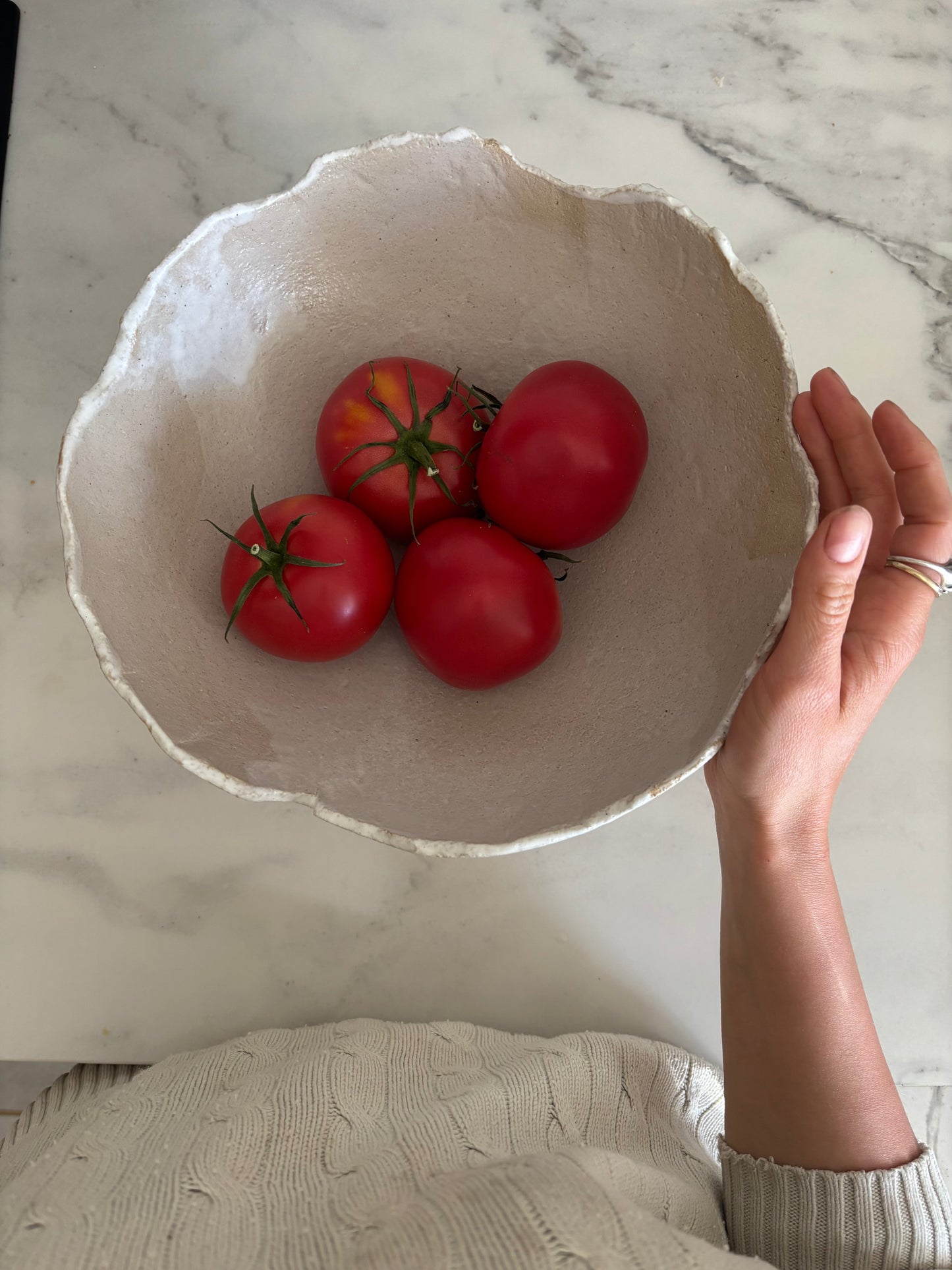 Ceramiczna Okrągła Misa na Cokole XXL Rustic White