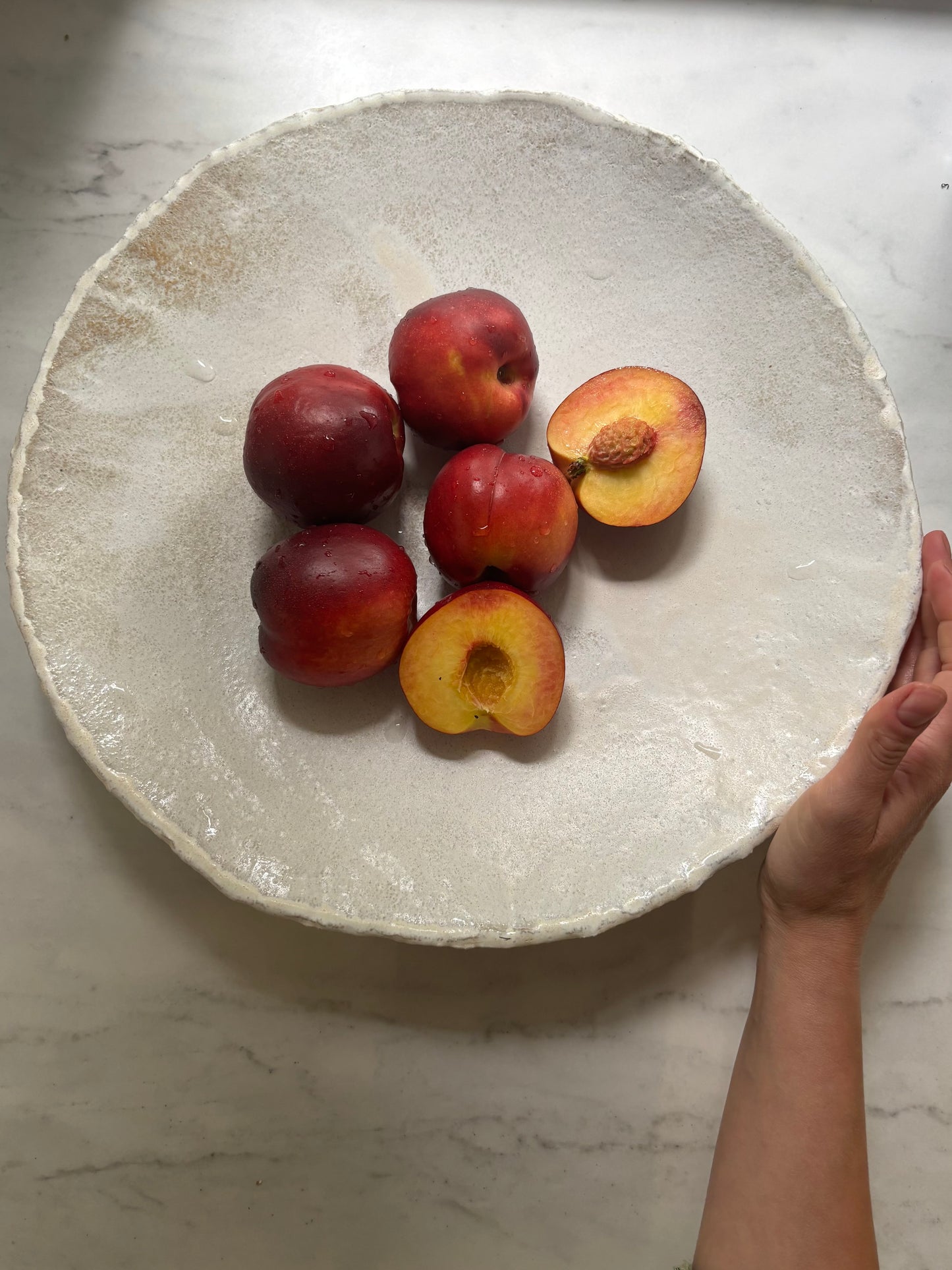 Ceramiczna Okrągła Misa na Cokole XXL Rustic White